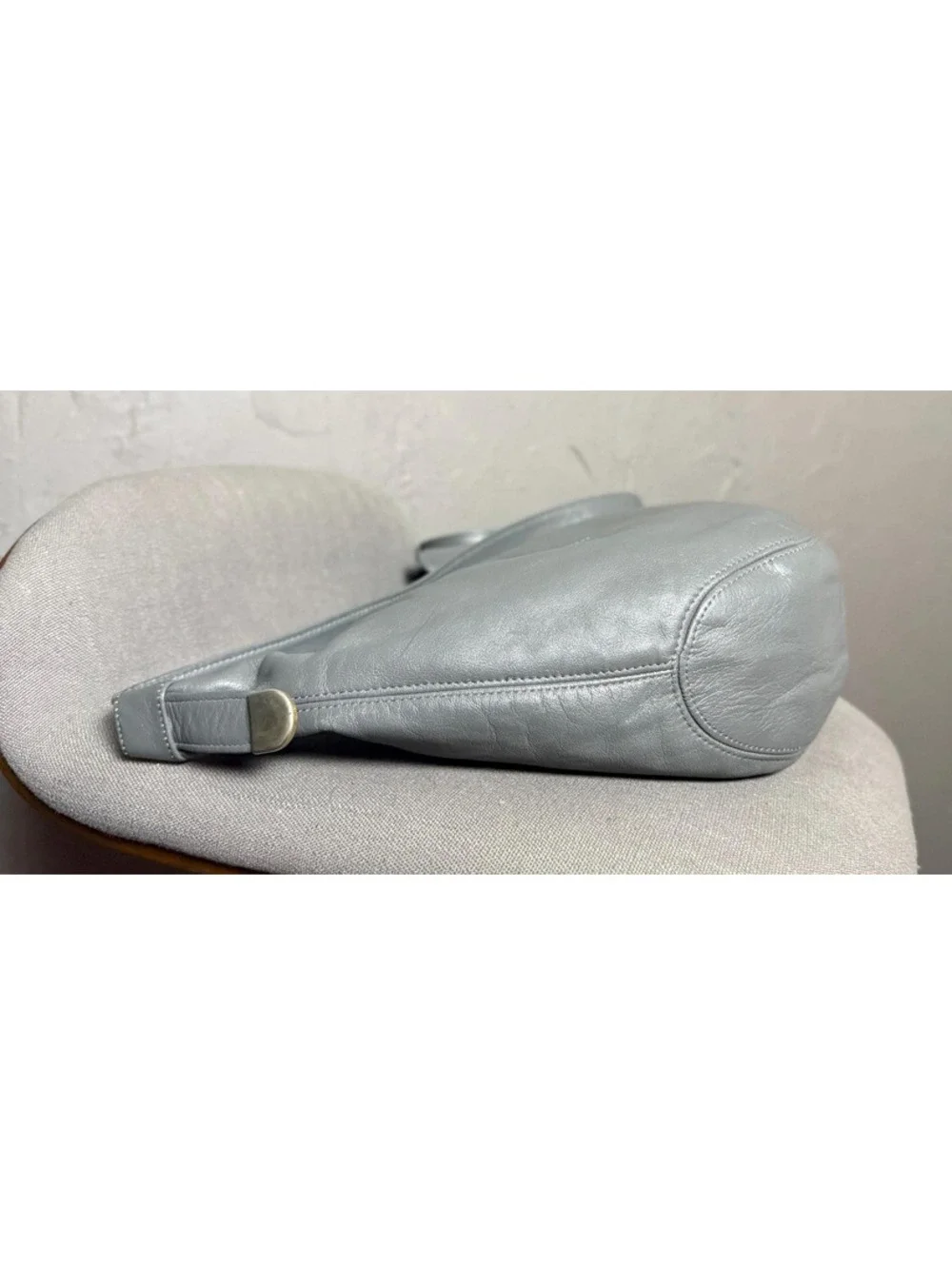 1990's Hobo Bag Gray Leather Minimalist Shoulder Bag from Anne Klein